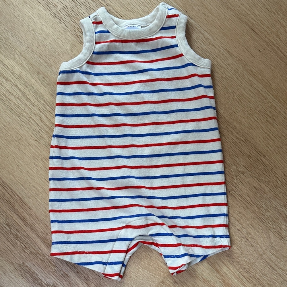 Hannah Andersson baby sleeveless shortie romper. Red, White & Blue 4th of July